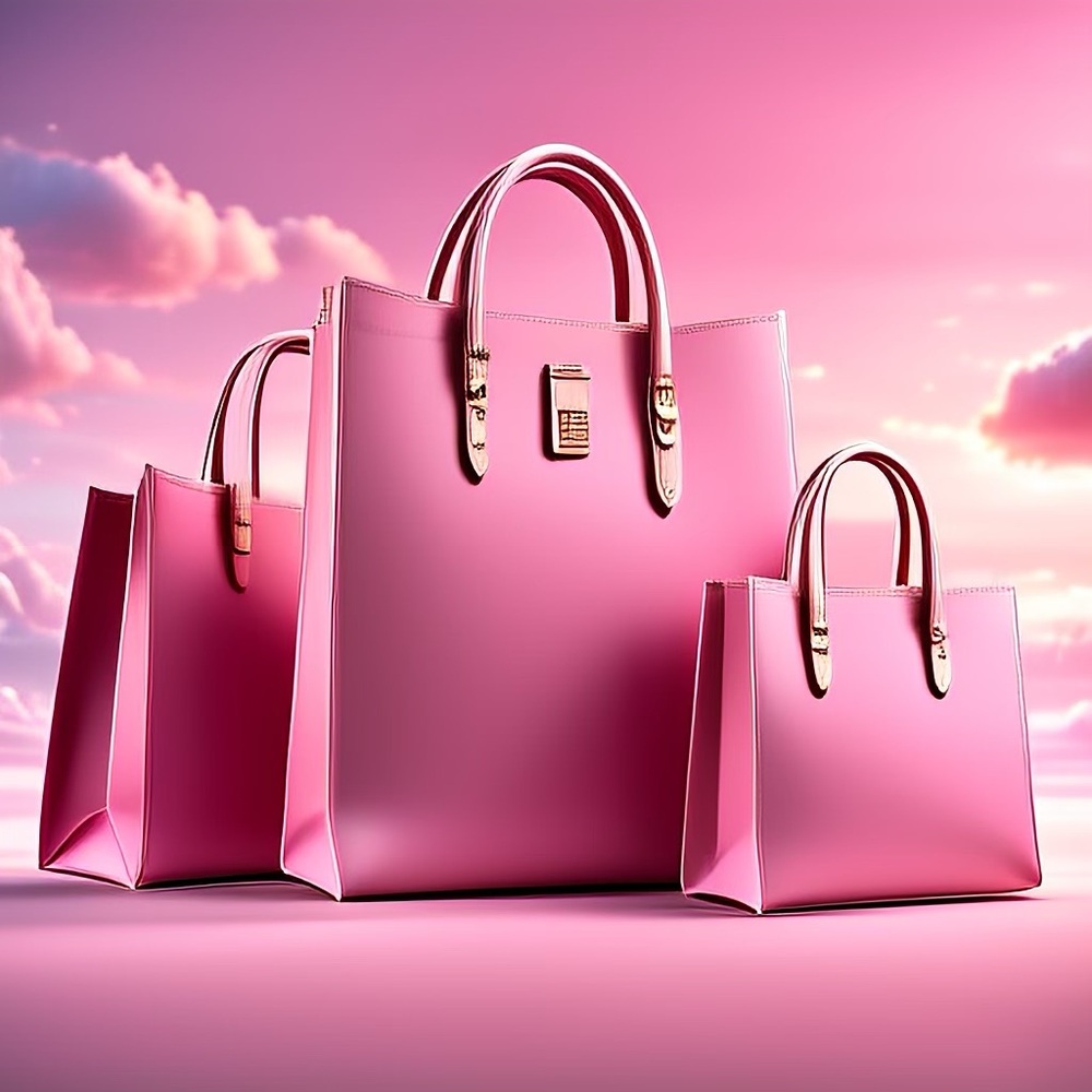 Chic Pink Tote Bags with Glossy Finish and Dark Handles